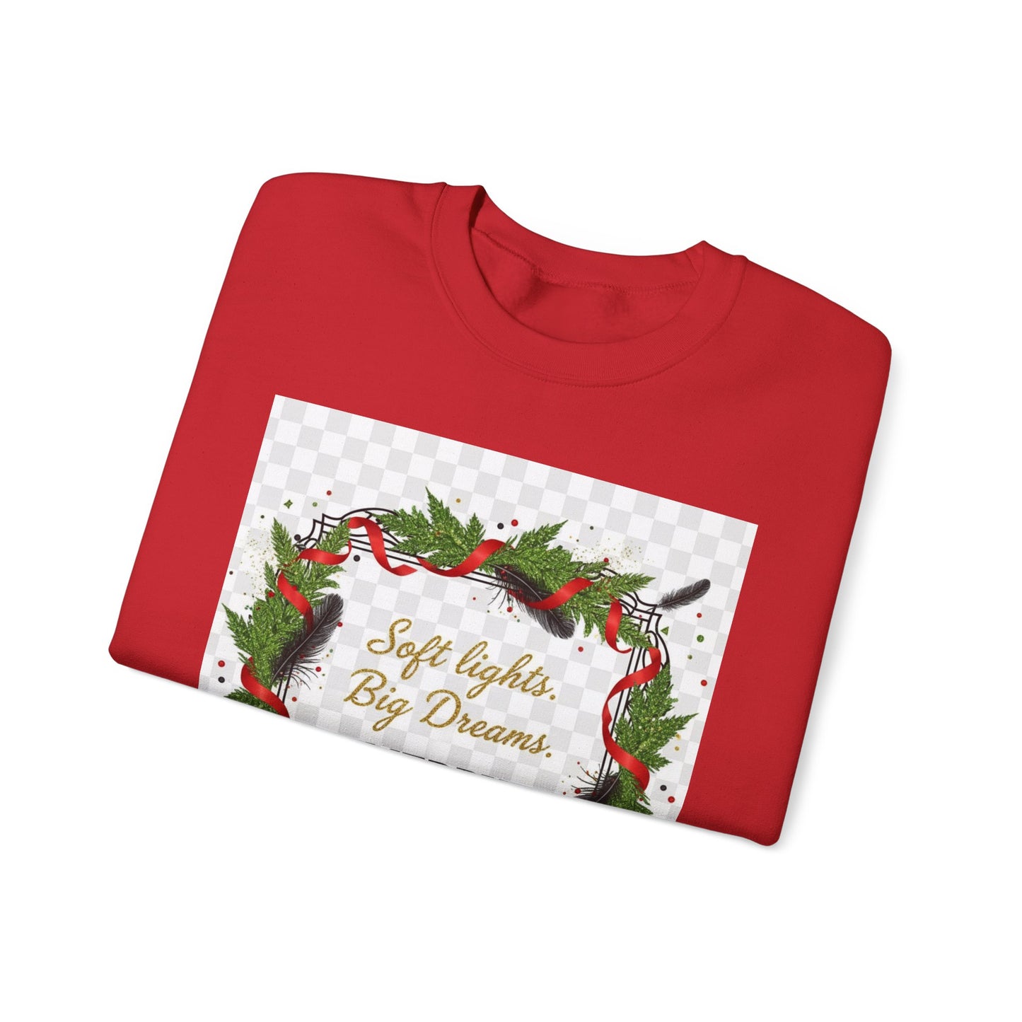 Merry Everything Wreath Crewneck Sweatshirt — "Soft lights, Big Dreams" Holiday Pullover
