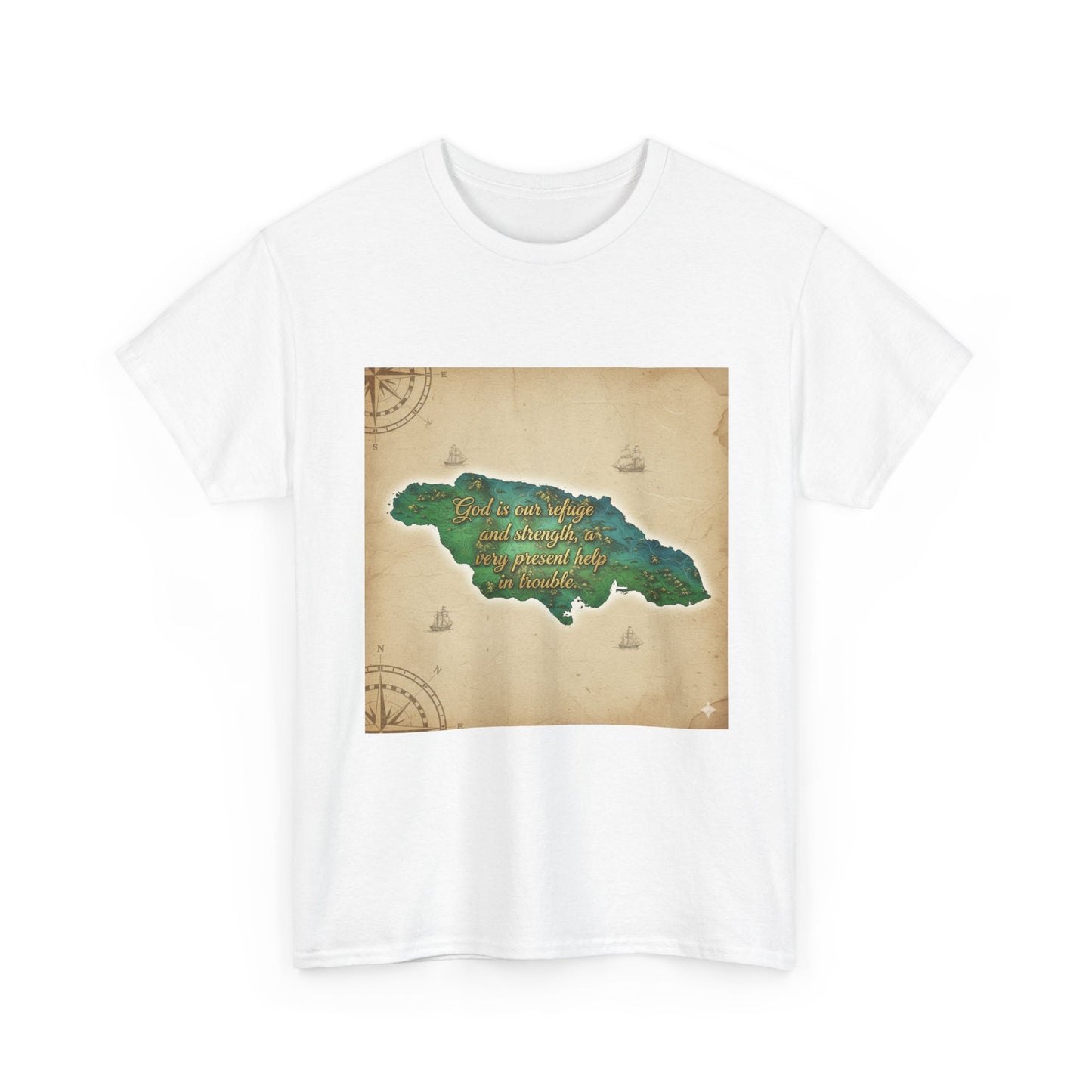 Jamaica Map Vintage Poster Tee — "One Love, One Heart" Graphic T-Shirt