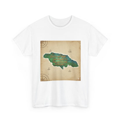 Jamaica Map Vintage Poster Tee — "One Love, One Heart" Graphic T-Shirt
