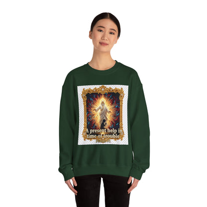 Christian Crewneck Sweatshirt — "A Present Help in Time of Trouble" Psalm 46 Design