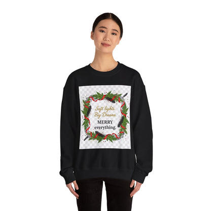 Merry Everything Wreath Crewneck Sweatshirt — "Soft lights, Big Dreams" Holiday Pullover