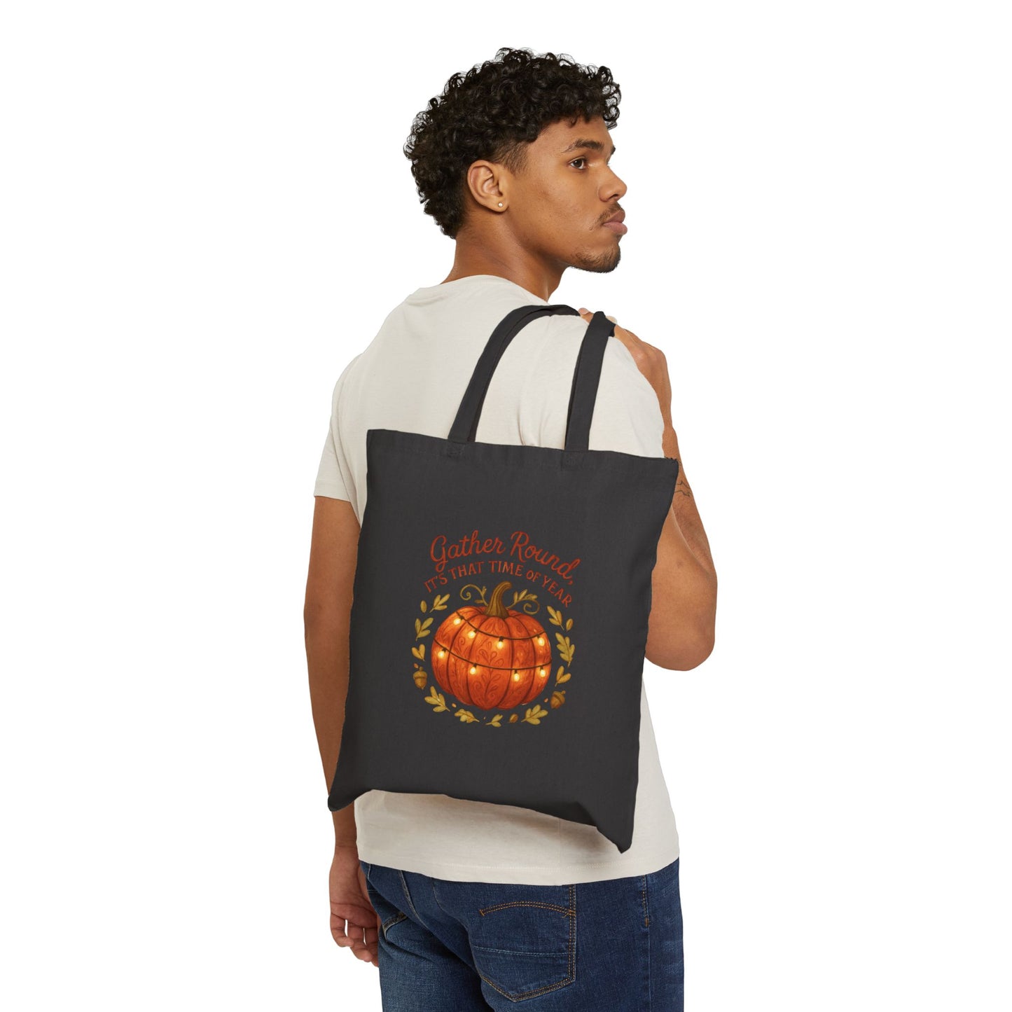 Gather Round Pumpkin Tote Bag — Fall Harvest Canvas Grocery Tote