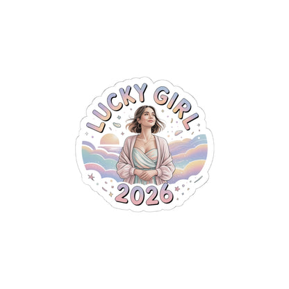 Lucky Girl 2026 Sticker | manifest luck, lucky charms, pastel metallic kiss-cut