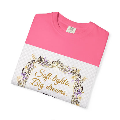 Merry Everything Holiday T-Shirt — “Soft Lights, Big Dreams” Decorative Frame