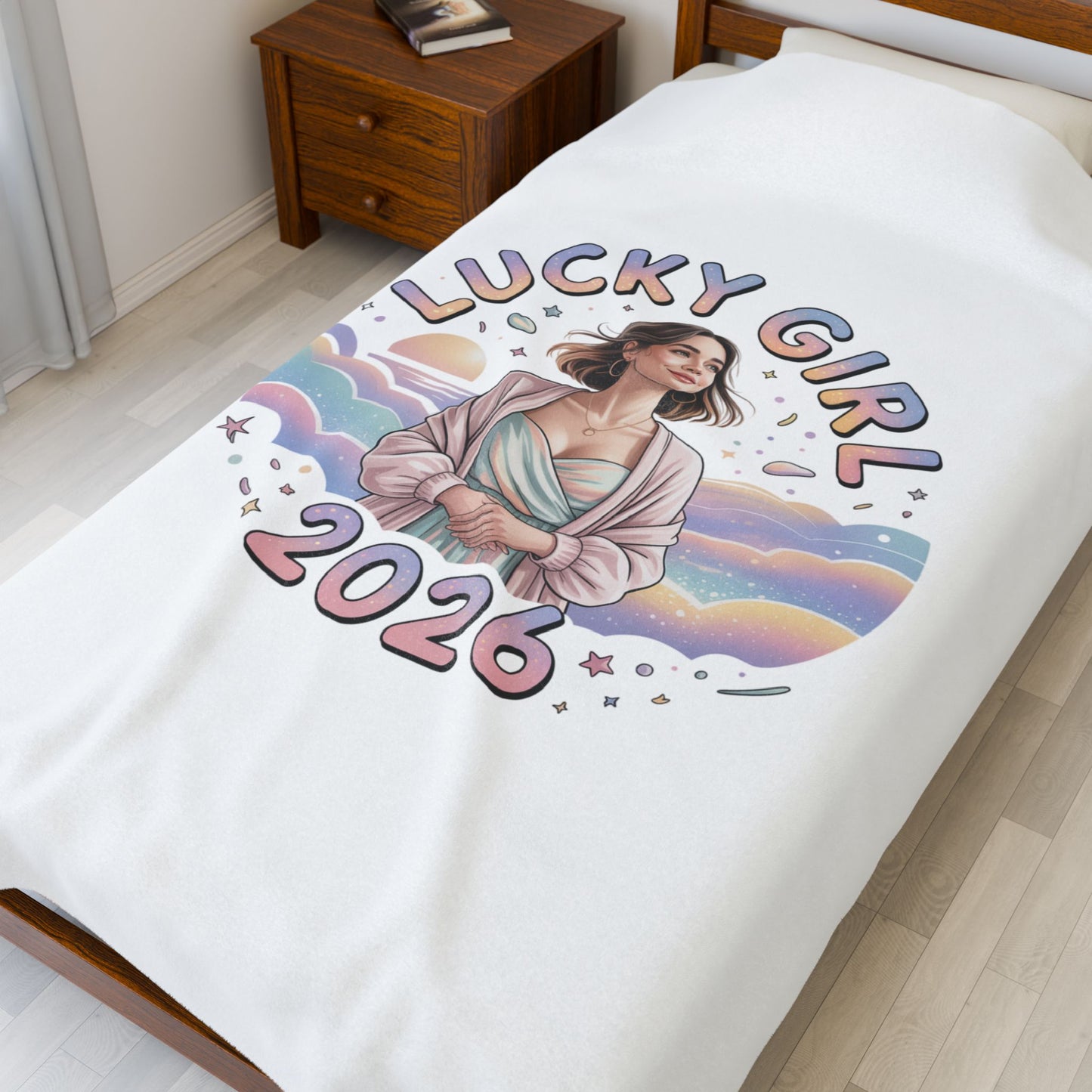 Lucky Girl 2026 Manifest Luck Velveteen Blanket | 2026 lucky charms