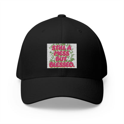 Embroidered Baseball Cap - "Still A Mess But Blessed" Floral Patch