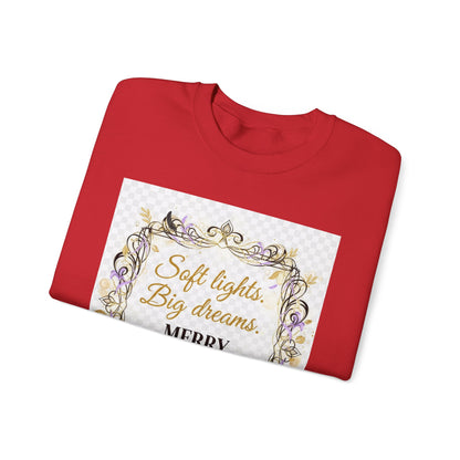 Crewneck Sweatshirt – "Soft lights, Big dreams. MERRY EVERYTHING." Holiday Graphic