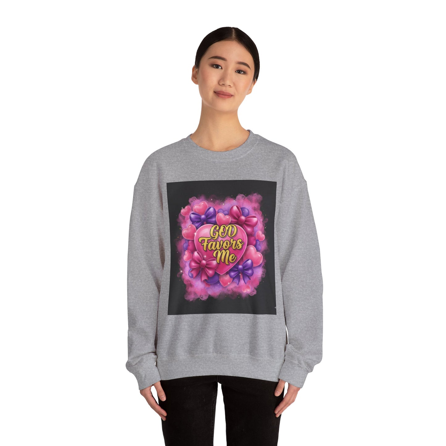 Crewneck Sweatshirt — "God Favors Me" Floral Heart Inspirational Design