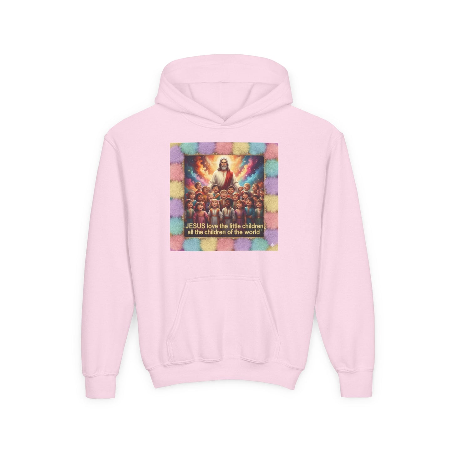 Christian Kids Hoodie — "Jesus Saw the Little Children" Colorful Faith Pullover