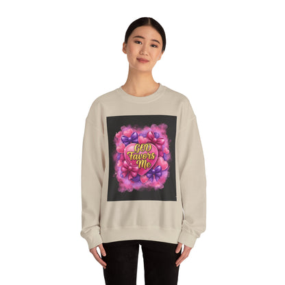 Crewneck Sweatshirt — "God Favors Me" Floral Heart Inspirational Design