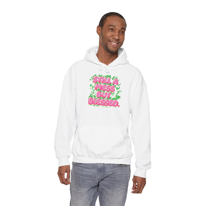 Messy But Blessed Hoodie — Cute Pink & Green Floral Graphic Sweatshirt