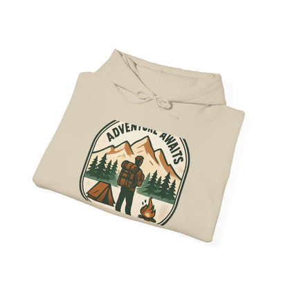 Adventure Awaits Hoodie – Retro Camping Graphic Hooded Sweatshirt