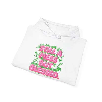 Messy But Blessed Hoodie — Cute Pink & Green Floral Graphic Sweatshirt
