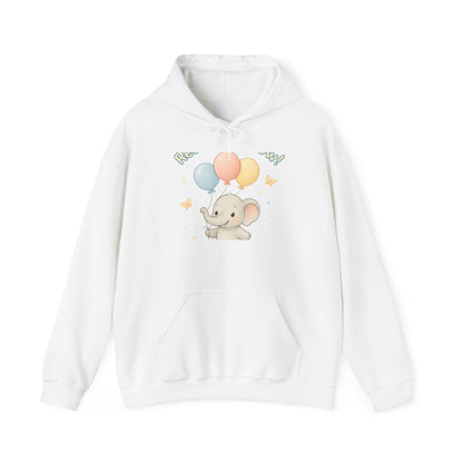 Cute Baby Elephant Hoodie with Balloons – Kids Animal Nursery Gift