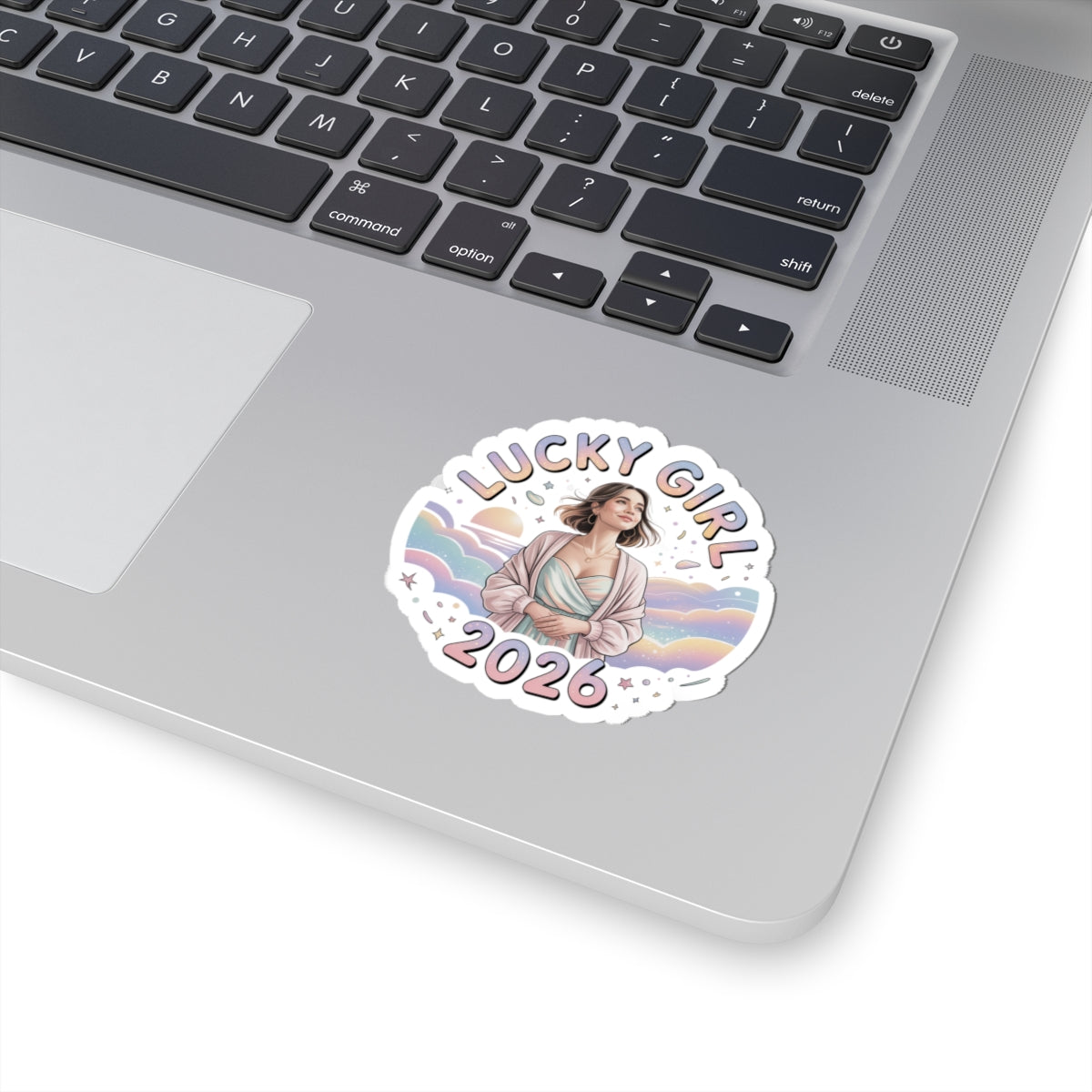 Lucky Girl 2026 Sticker | manifest luck, lucky charms, pastel metallic kiss-cut