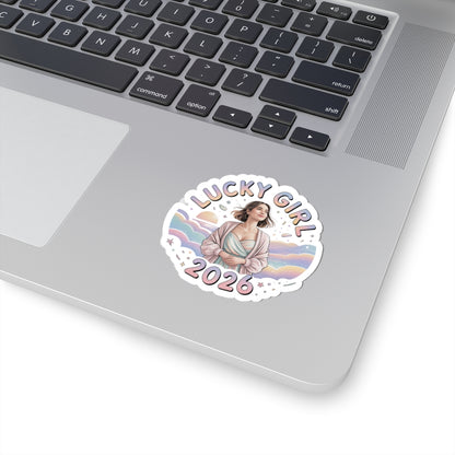 Lucky Girl 2026 Sticker | manifest luck, lucky charms, pastel metallic kiss-cut