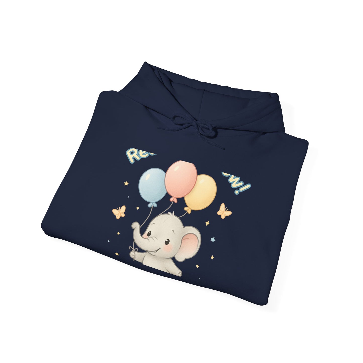 Cute Baby Elephant Hoodie with Balloons – Kids Animal Nursery Gift