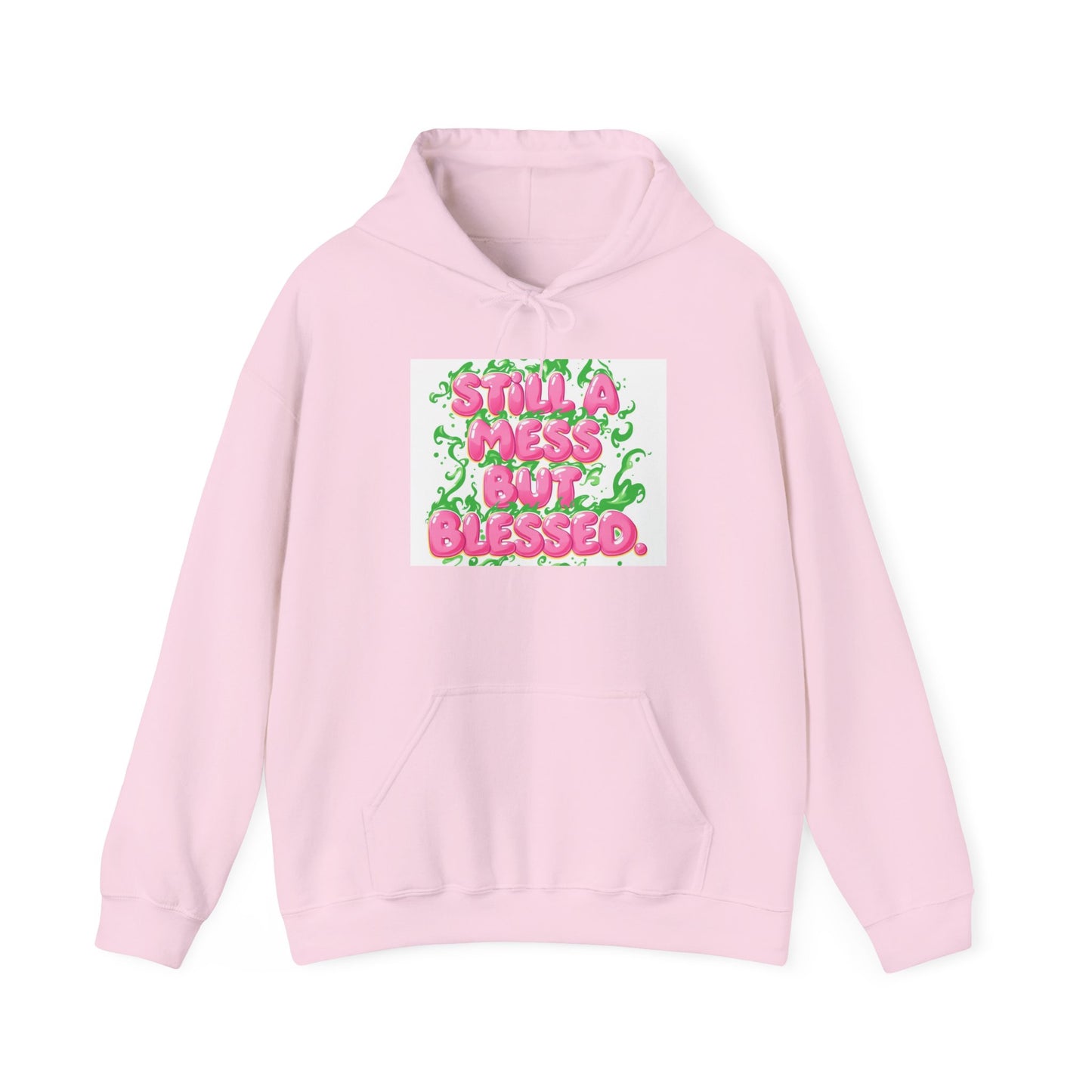 Messy But Blessed Hoodie — Cute Pink & Green Floral Graphic Sweatshirt