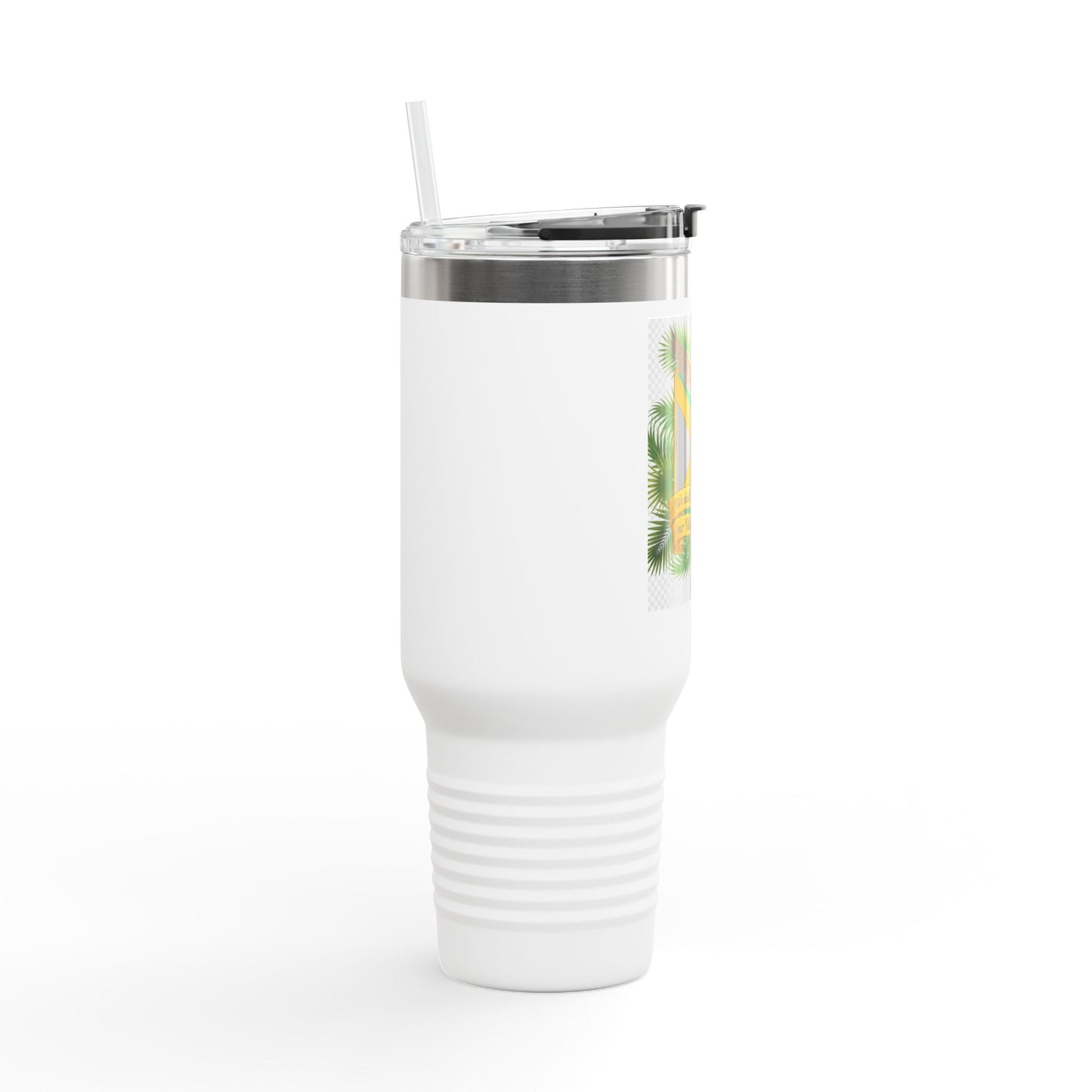 Jamaica Crest 40oz Insulated Travel Mug – Stainless Tumbler with Straw