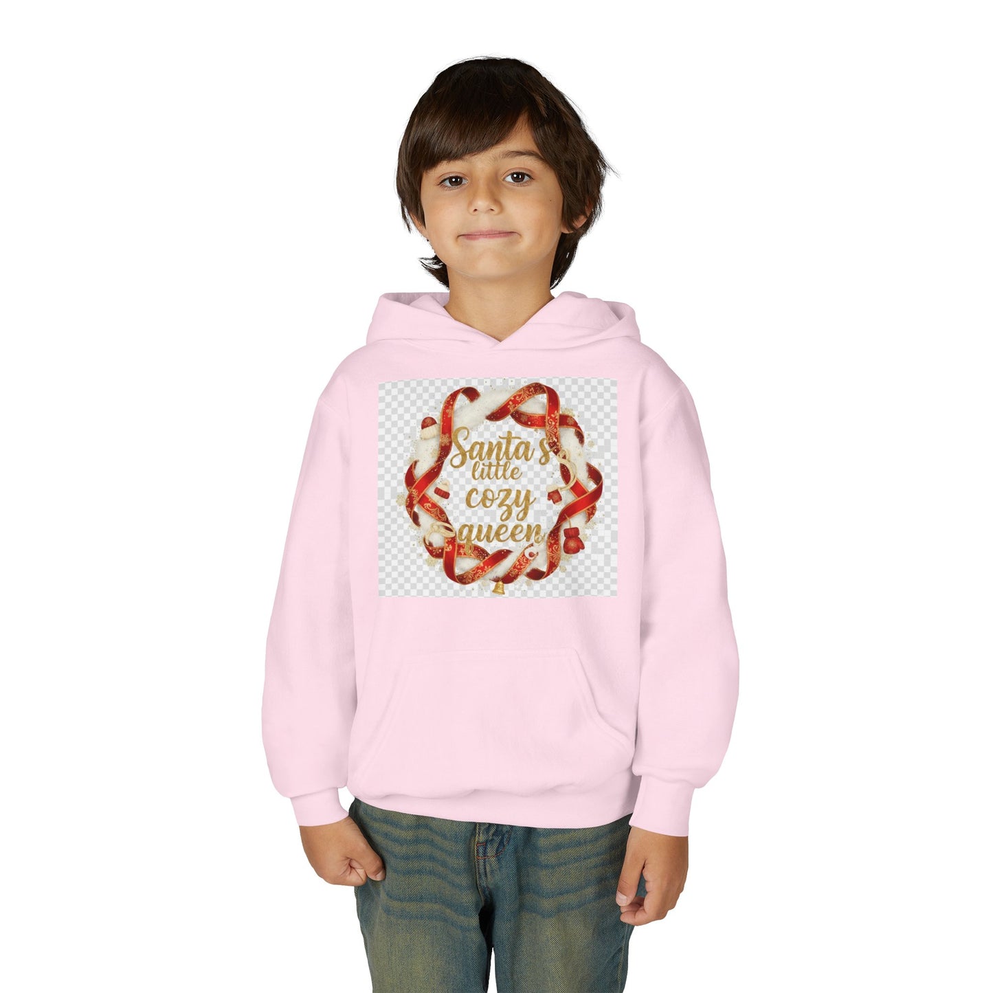 Youth Hoodie - "Santa's Little Cozy Queen" Christmas Wreath Design