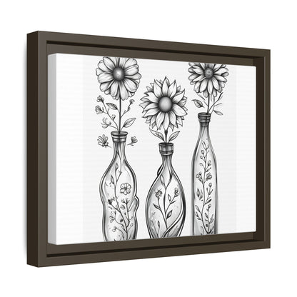 Framed Matte Canvas Floral Vases Wall Art — Black & White Sunflower Trio