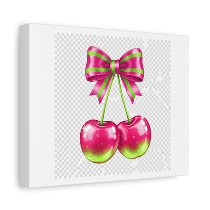 Pink Ribbon Cherries Canvas Wall Art