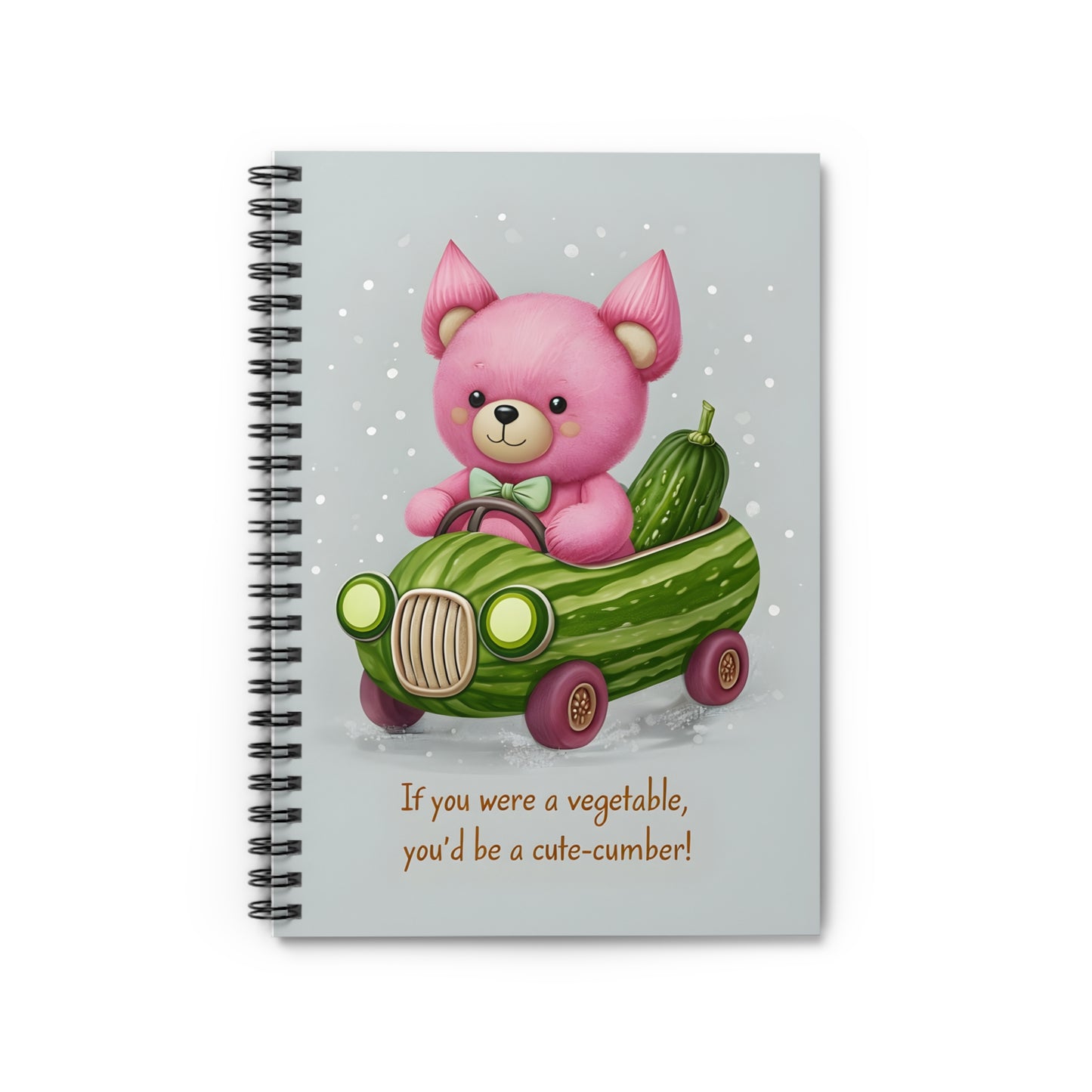 Cute-Bear Cucumber Car Spiral Notebook — Ruled Journal with 'If you were a vegetable, you'd be a cute-cumber!'