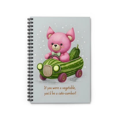 Cute-Bear Cucumber Car Spiral Notebook — Ruled Journal with 'If you were a vegetable, you'd be a cute-cumber!'