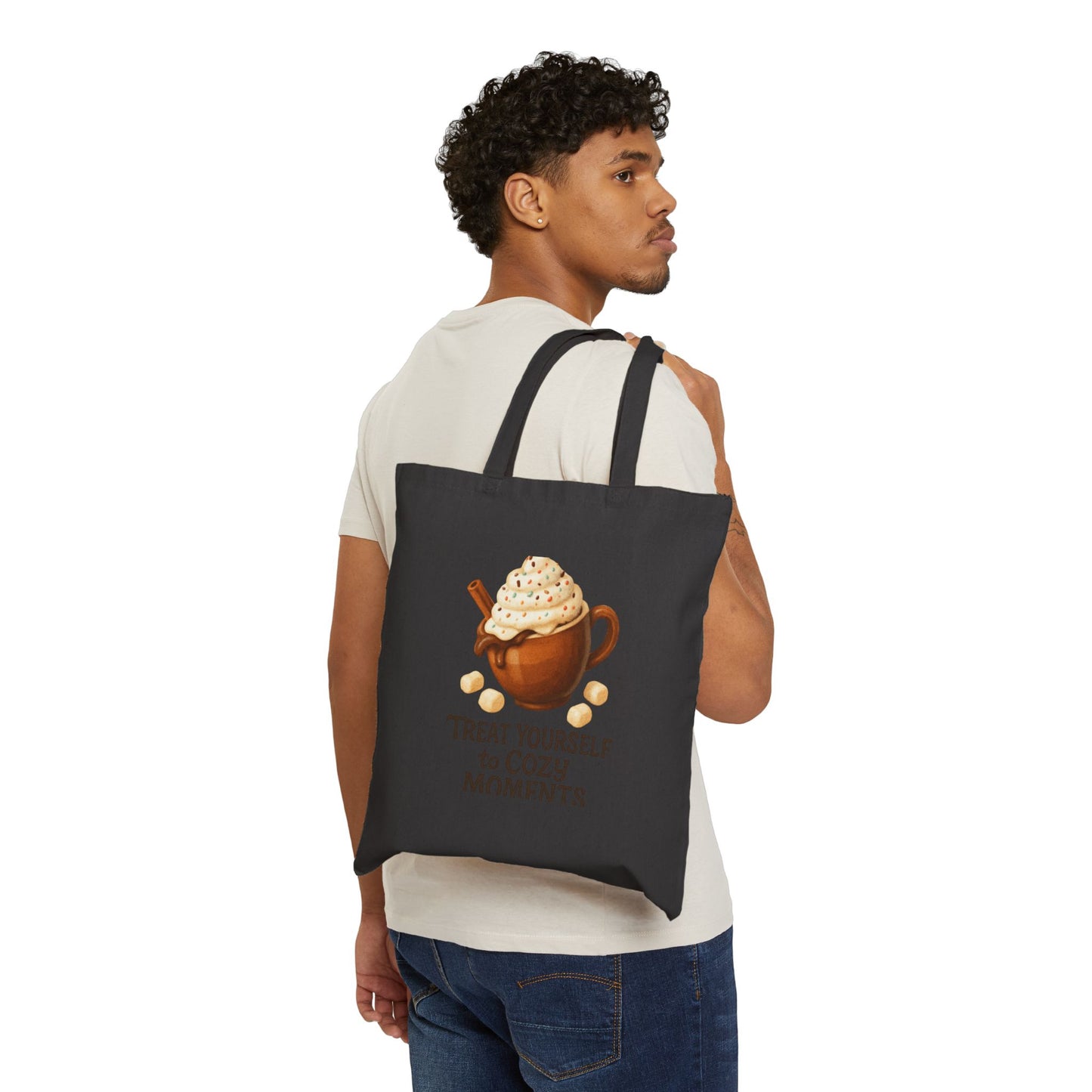 Canvas Tote — "Treat Yourself to Cozy Moments" Hot Cocoa Tote Bag