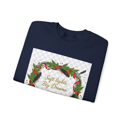 Merry Everything Wreath Crewneck Sweatshirt — "Soft lights, Big Dreams" Holiday Pullover