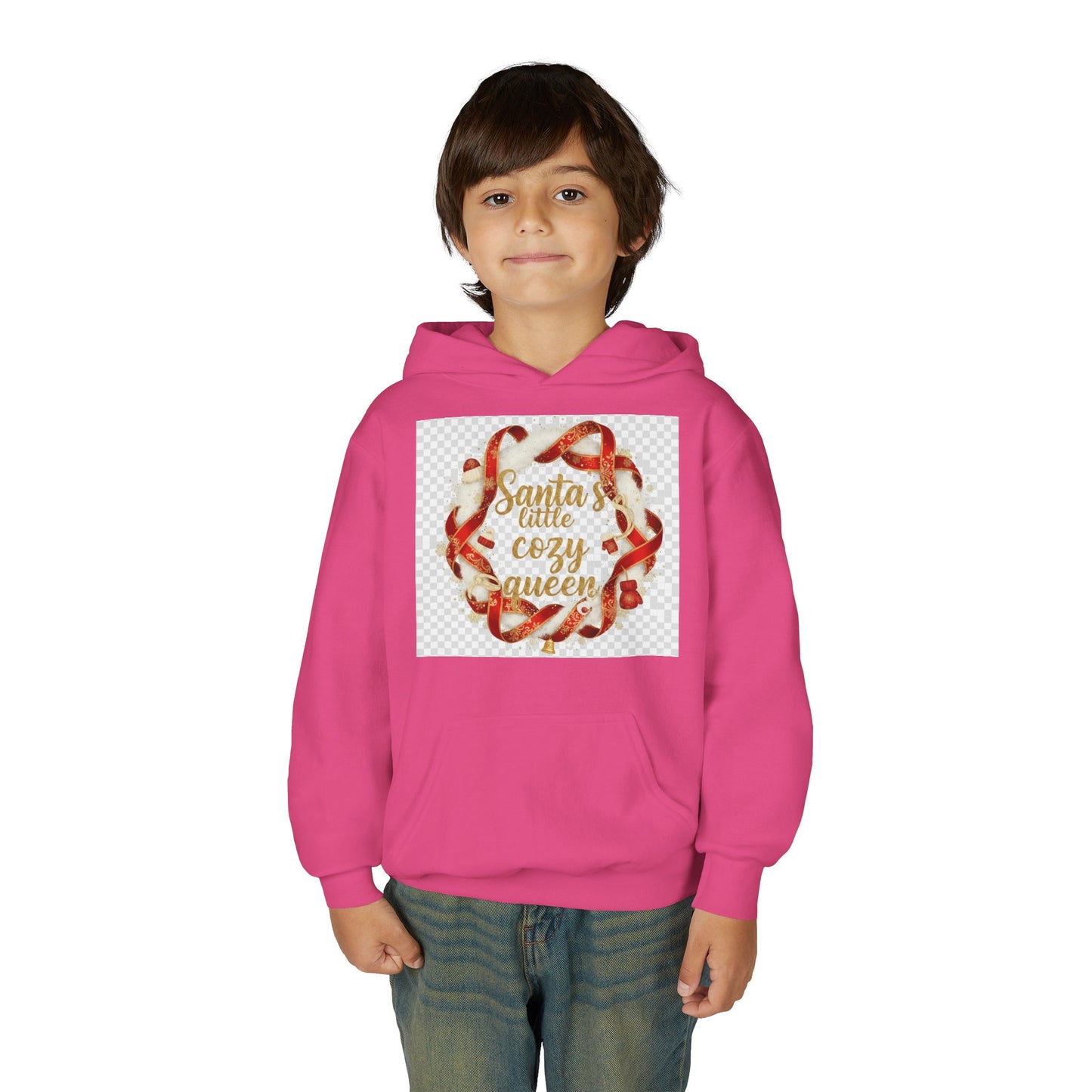 Youth Hoodie - "Santa's Little Cozy Queen" Christmas Wreath Design