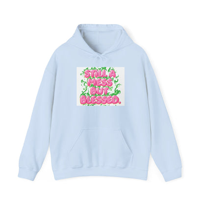 Messy But Blessed Hoodie — Cute Pink & Green Floral Graphic Sweatshirt