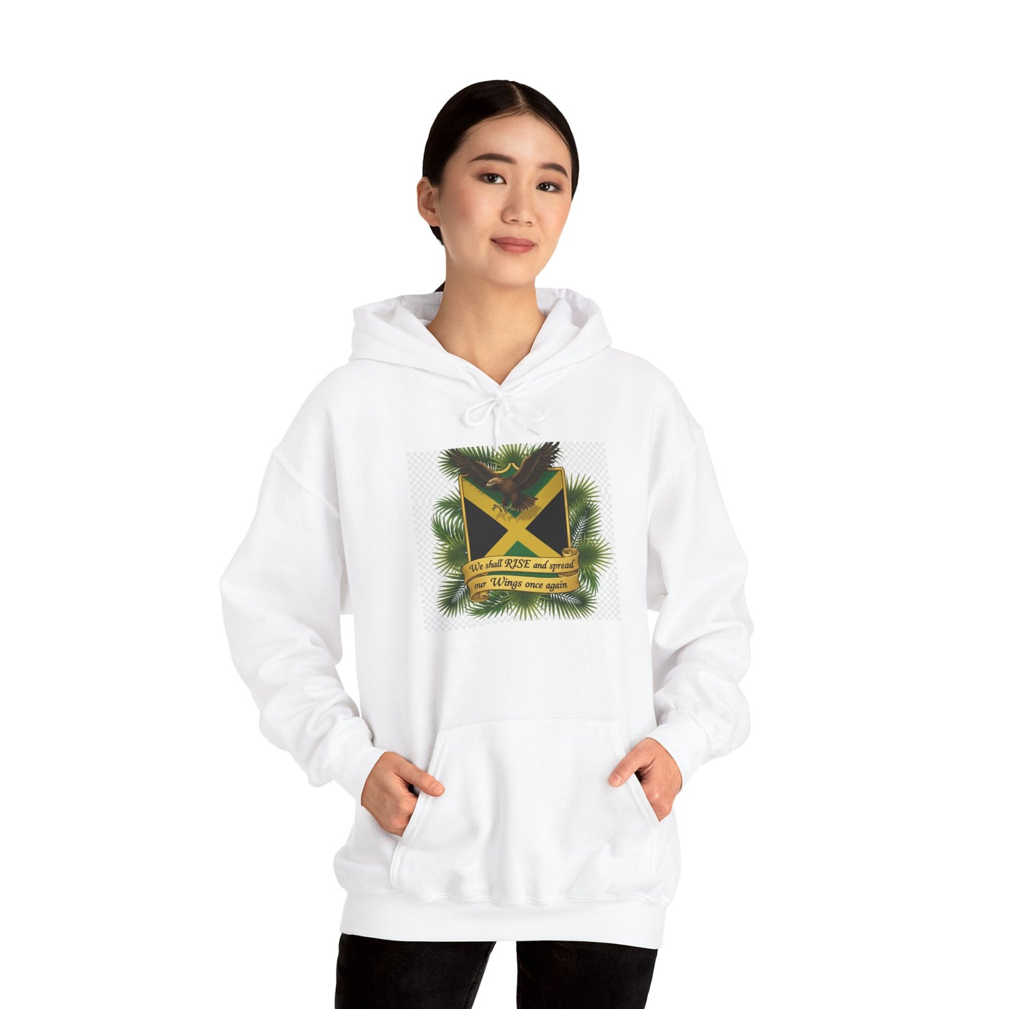 Jamaica Flag Pine Hoodie – Reggae Vibes "Out of Many, One People" Sweatshirt