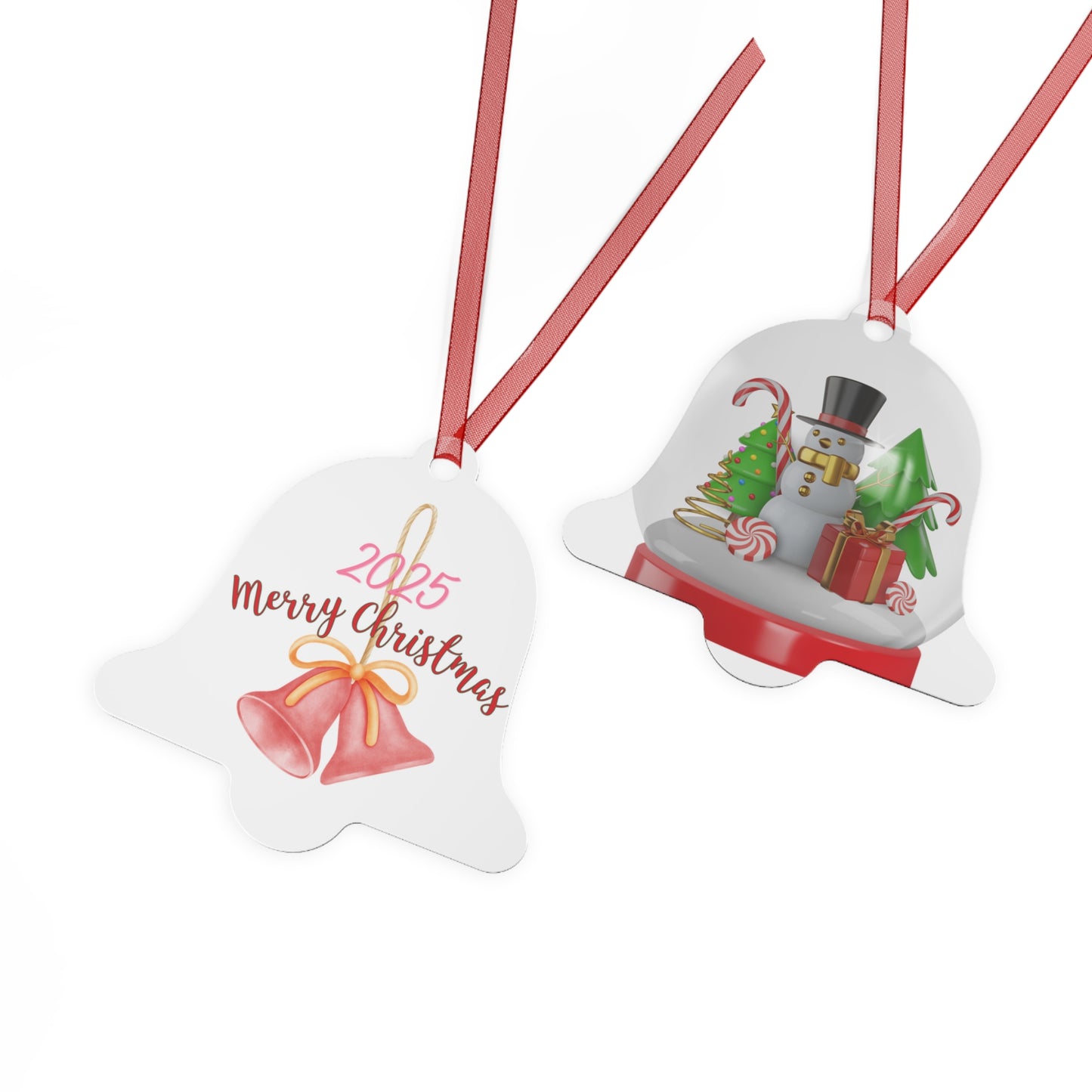 2025 Merry Christmas Bell Ornament — Snowman & Holiday Scene Metal Ornament