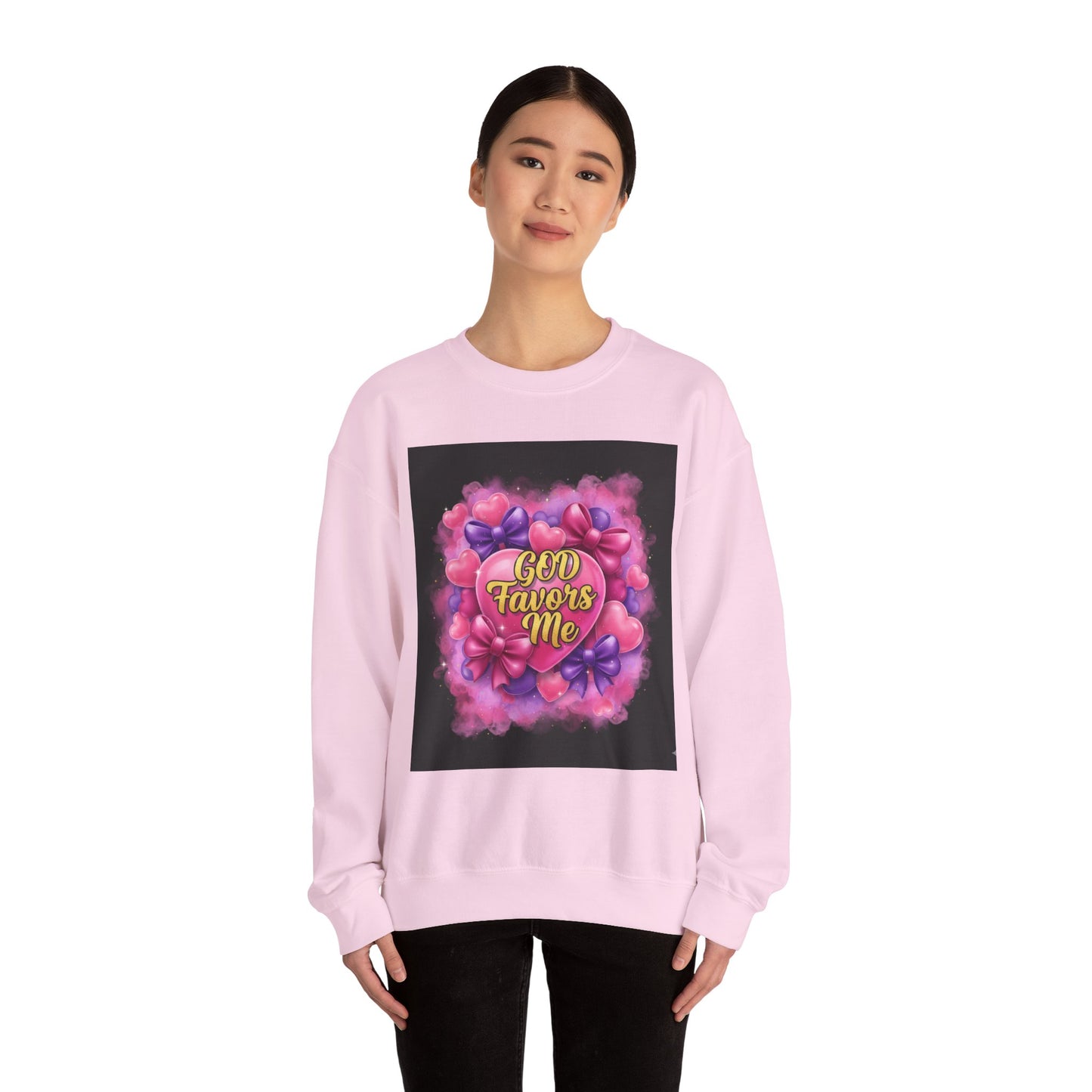 Crewneck Sweatshirt — "God Favors Me" Floral Heart Inspirational Design