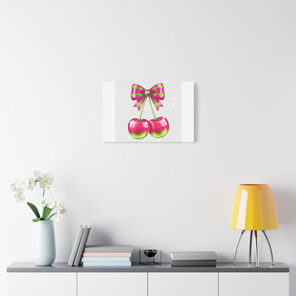 Pink Ribbon Cherries Canvas Wall Art