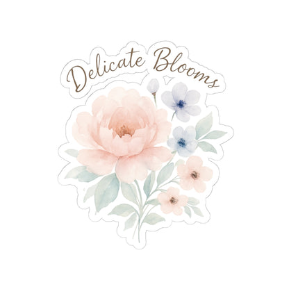 Delicate Blooms Floral Kiss-Cut Sticker — Pastel Peony Laptop Decal