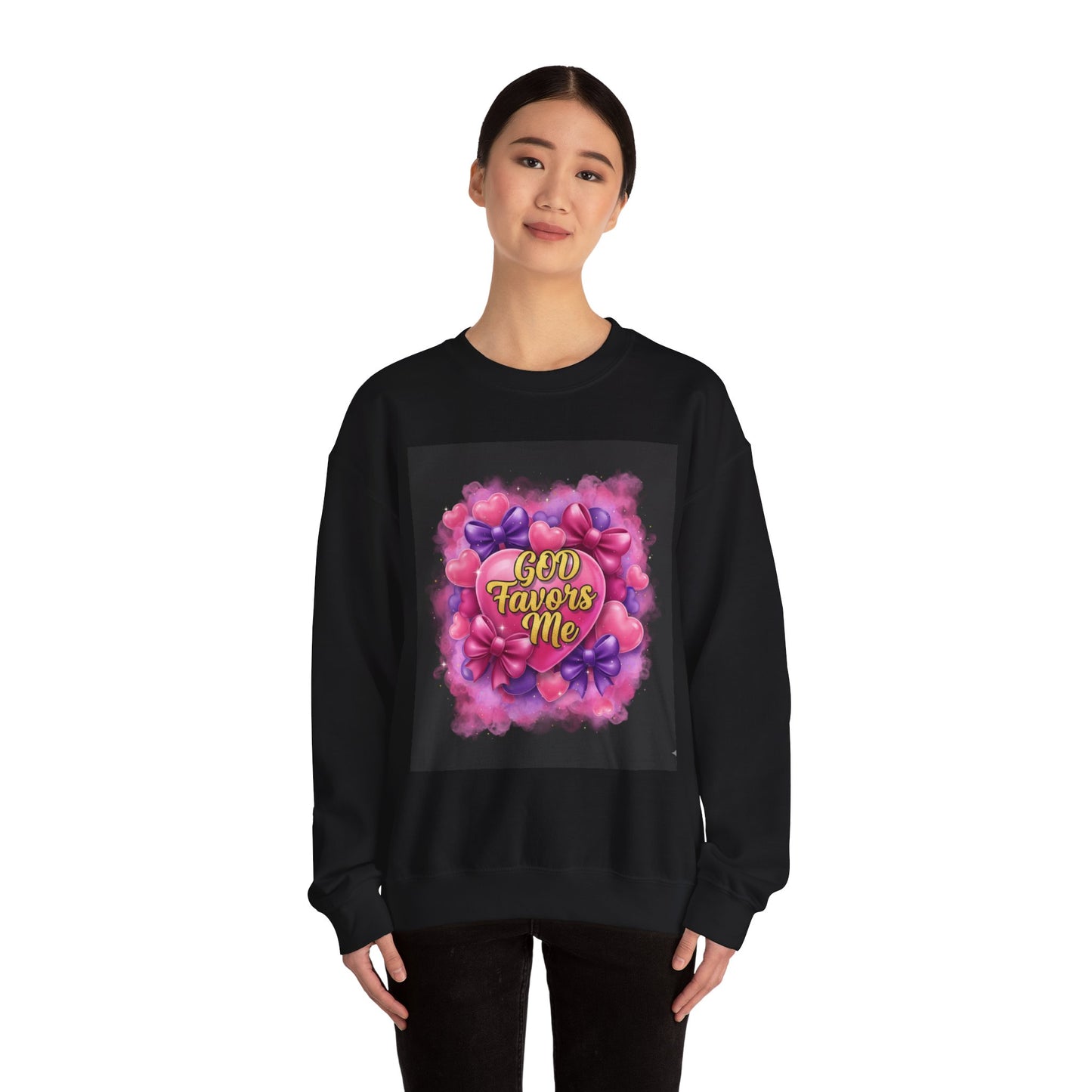 Crewneck Sweatshirt — "God Favors Me" Floral Heart Inspirational Design