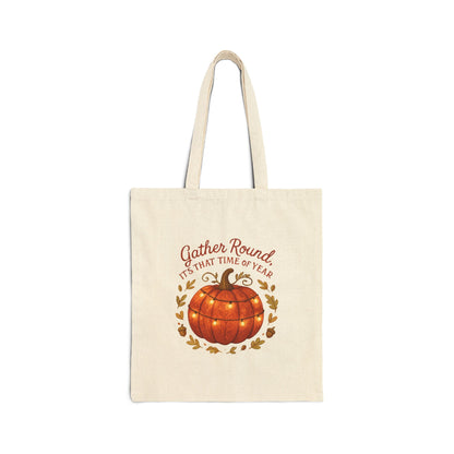 Gather Round Pumpkin Tote Bag — Fall Harvest Canvas Grocery Tote