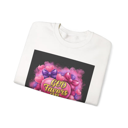 Crewneck Sweatshirt — "God Favors Me" Floral Heart Inspirational Design