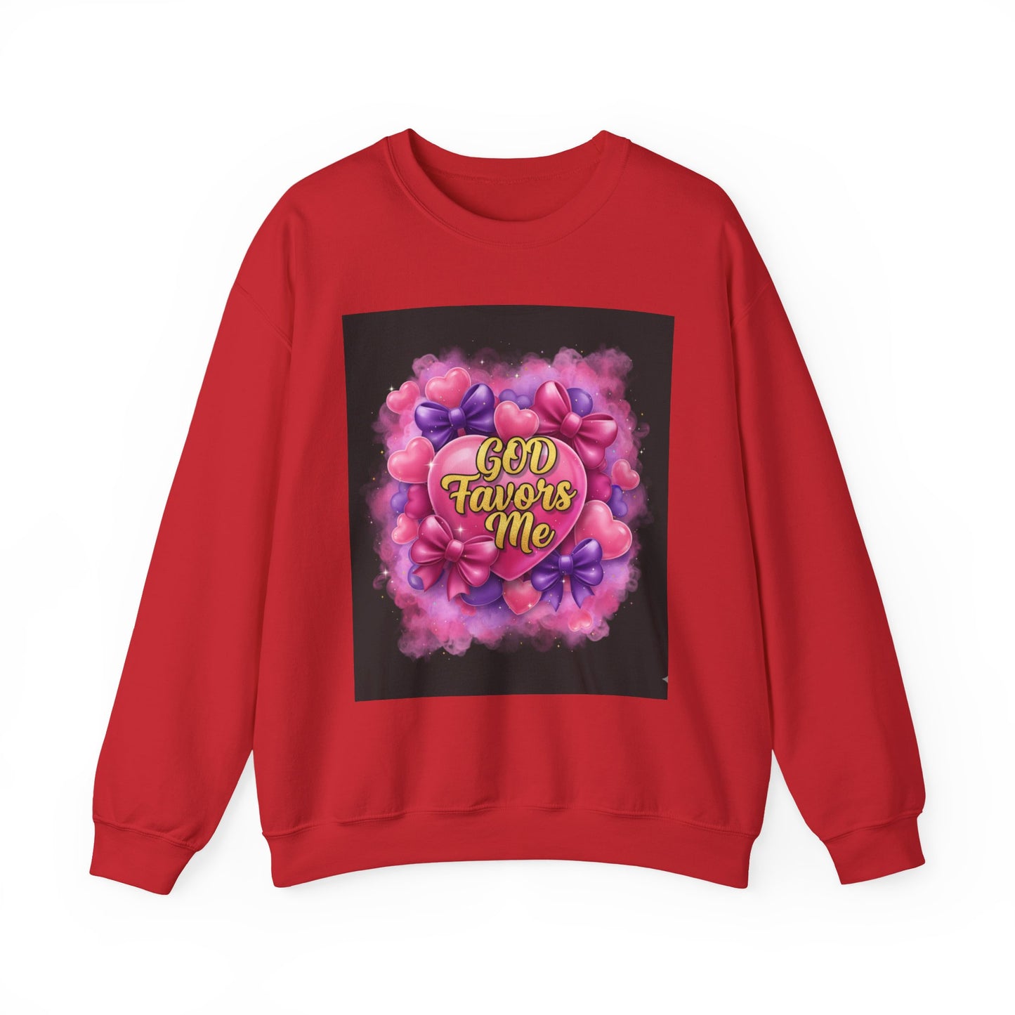 Crewneck Sweatshirt — "God Favors Me" Floral Heart Inspirational Design