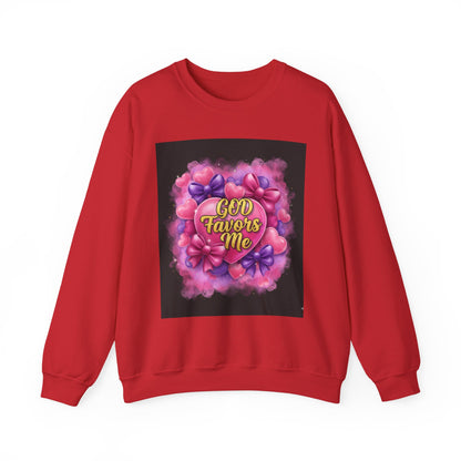 Crewneck Sweatshirt — "God Favors Me" Floral Heart Inspirational Design