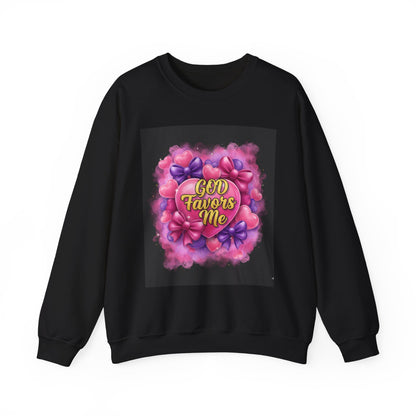 Crewneck Sweatshirt — "God Favors Me" Floral Heart Inspirational Design