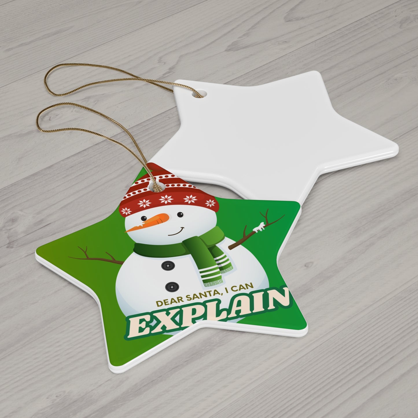 Star Ceramic Ornament – “Dear Santa, I Can Explain” Snowman Christmas Decoration