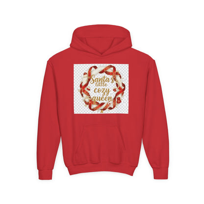 Youth Hoodie - "Santa's Little Cozy Queen" Christmas Wreath Design