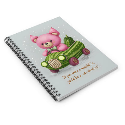 Cute-Bear Cucumber Car Spiral Notebook — Ruled Journal with 'If you were a vegetable, you'd be a cute-cumber!'