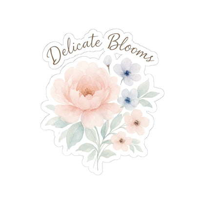 Delicate Blooms Floral Kiss-Cut Sticker — Pastel Peony Laptop Decal