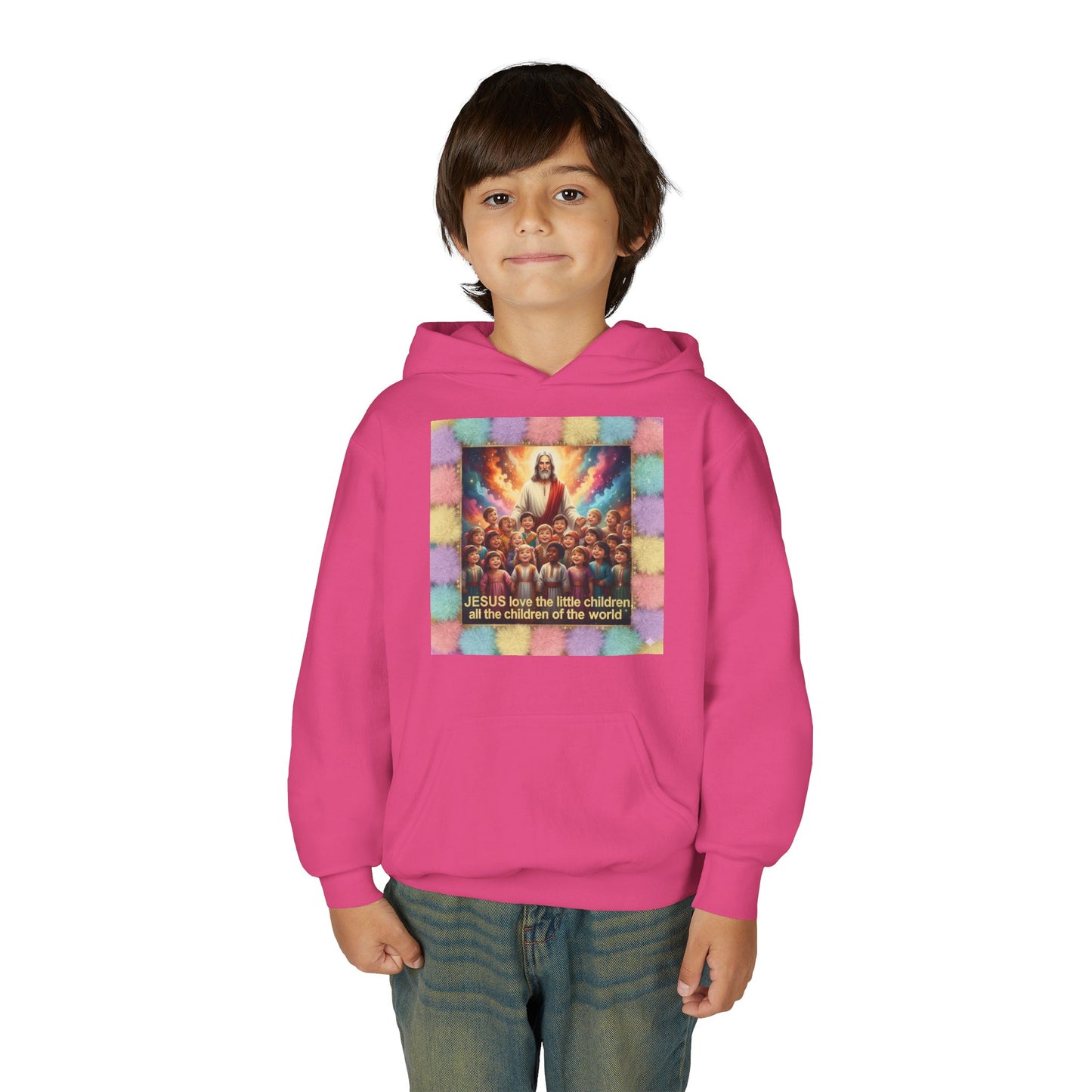 Christian Kids Hoodie — "Jesus Saw the Little Children" Colorful Faith Pullover