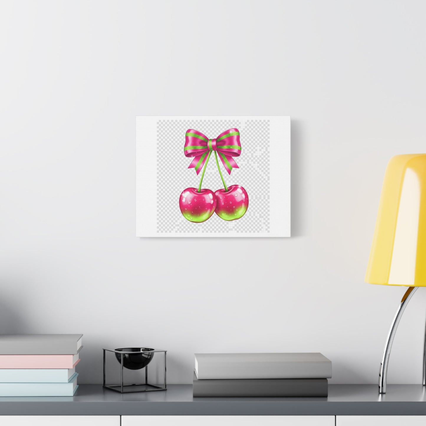 Pink Ribbon Cherries Canvas Wall Art