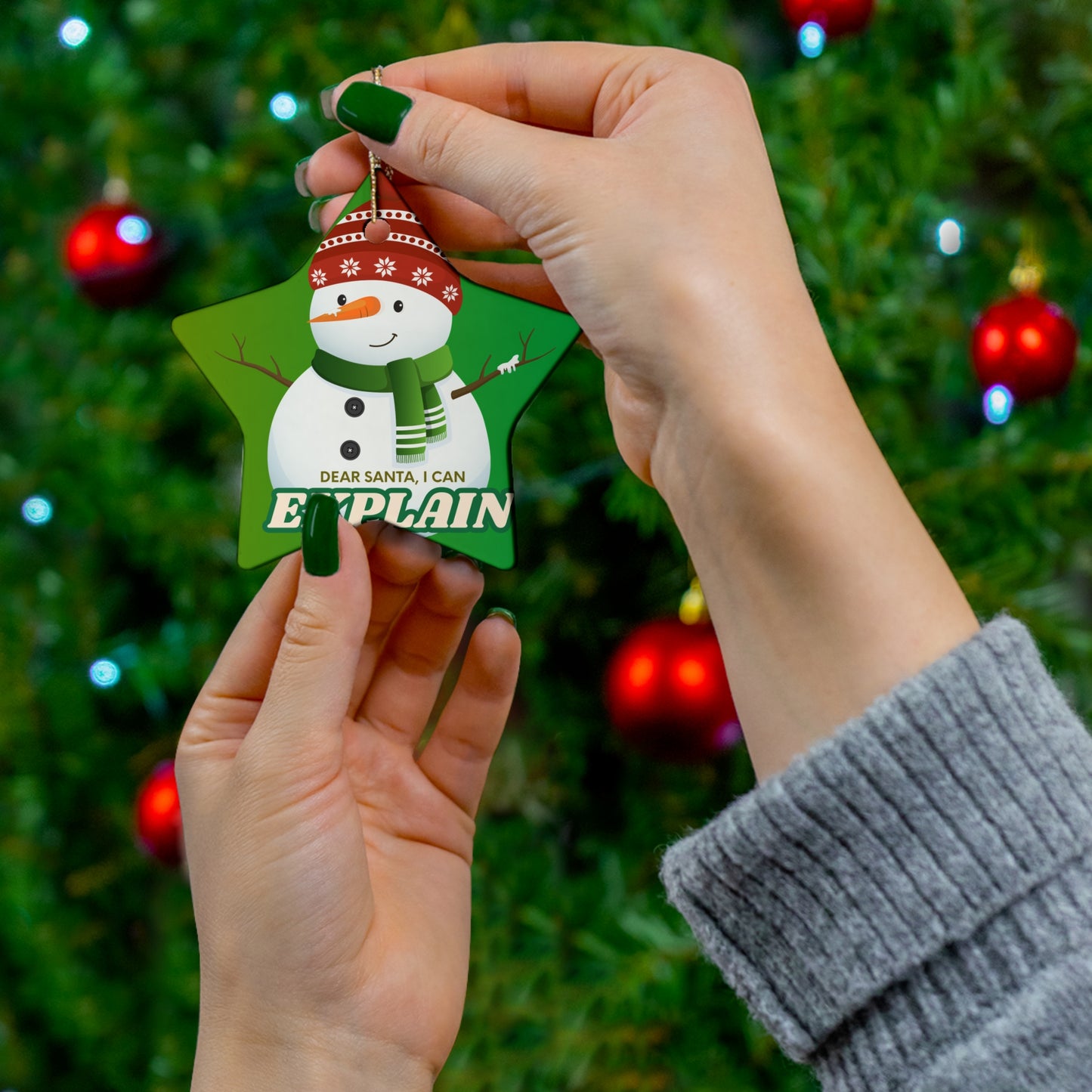 Star Ceramic Ornament – “Dear Santa, I Can Explain” Snowman Christmas Decoration